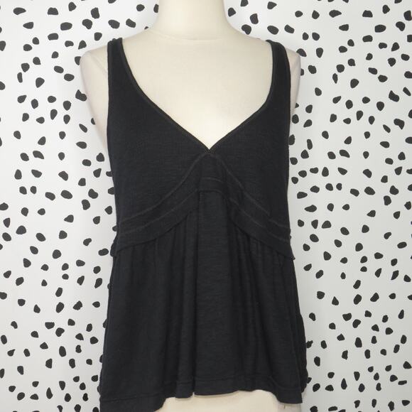 Free People Black Zinia V-Neck Peplum Hem Tank Top - Picture 4 of 10